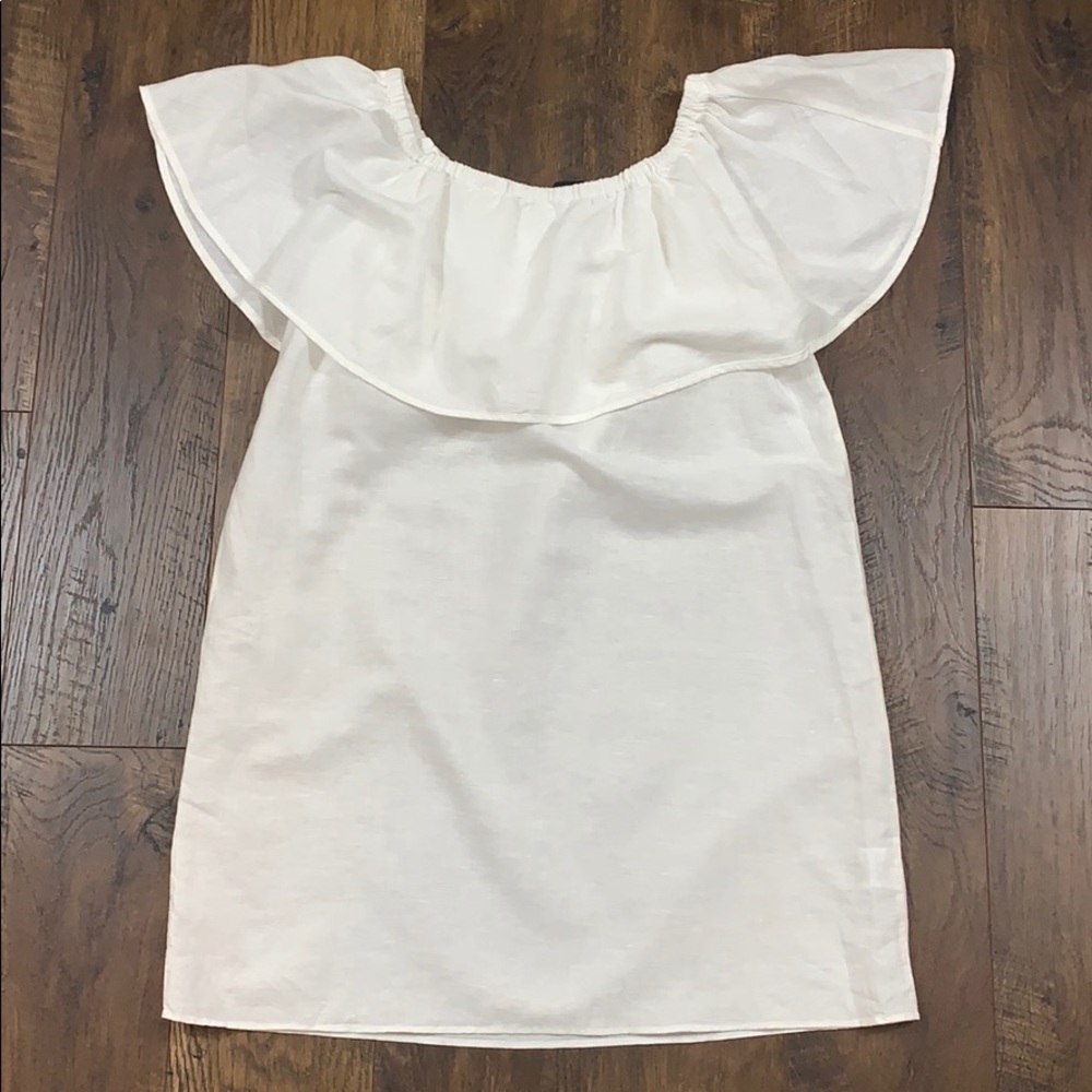 J Crew Linen Blend Off The Shoulders Ruffle Dress - Picture 3 of 7